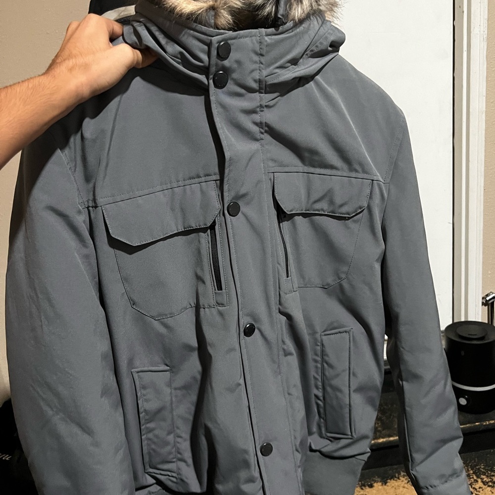 Benson Faux Fur Trim Woven Parka -Size Medium
